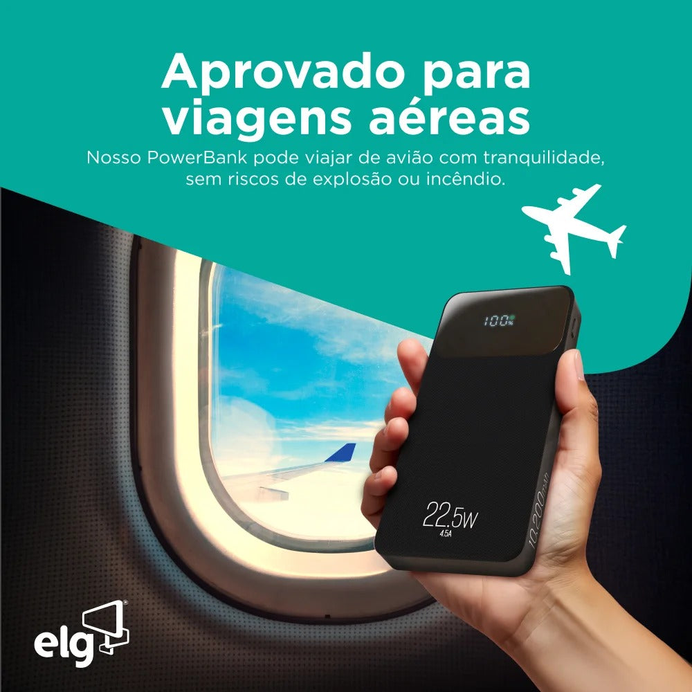 Carregador Portátil Power Bank ELG PB102BK 10200MAH 22,5W
