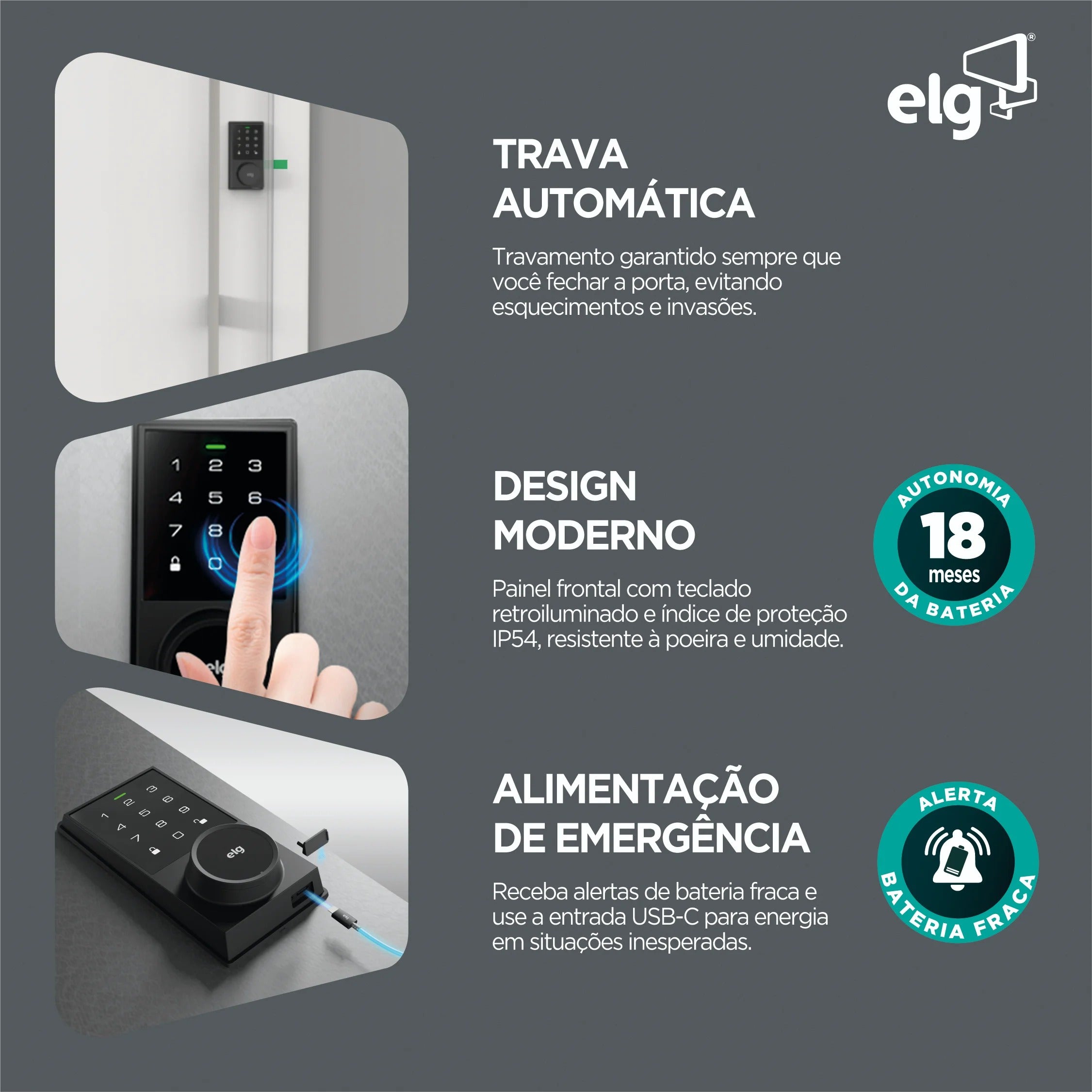 Fechadura Digital de Embutir ELG SCFD100PR com Senha e Chave