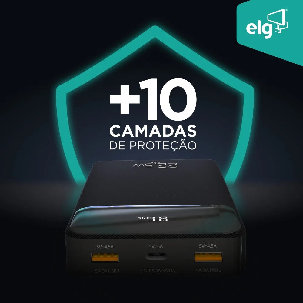 Carregador Portátil Power Bank ELG PB102BK 10200MAH 22,5W