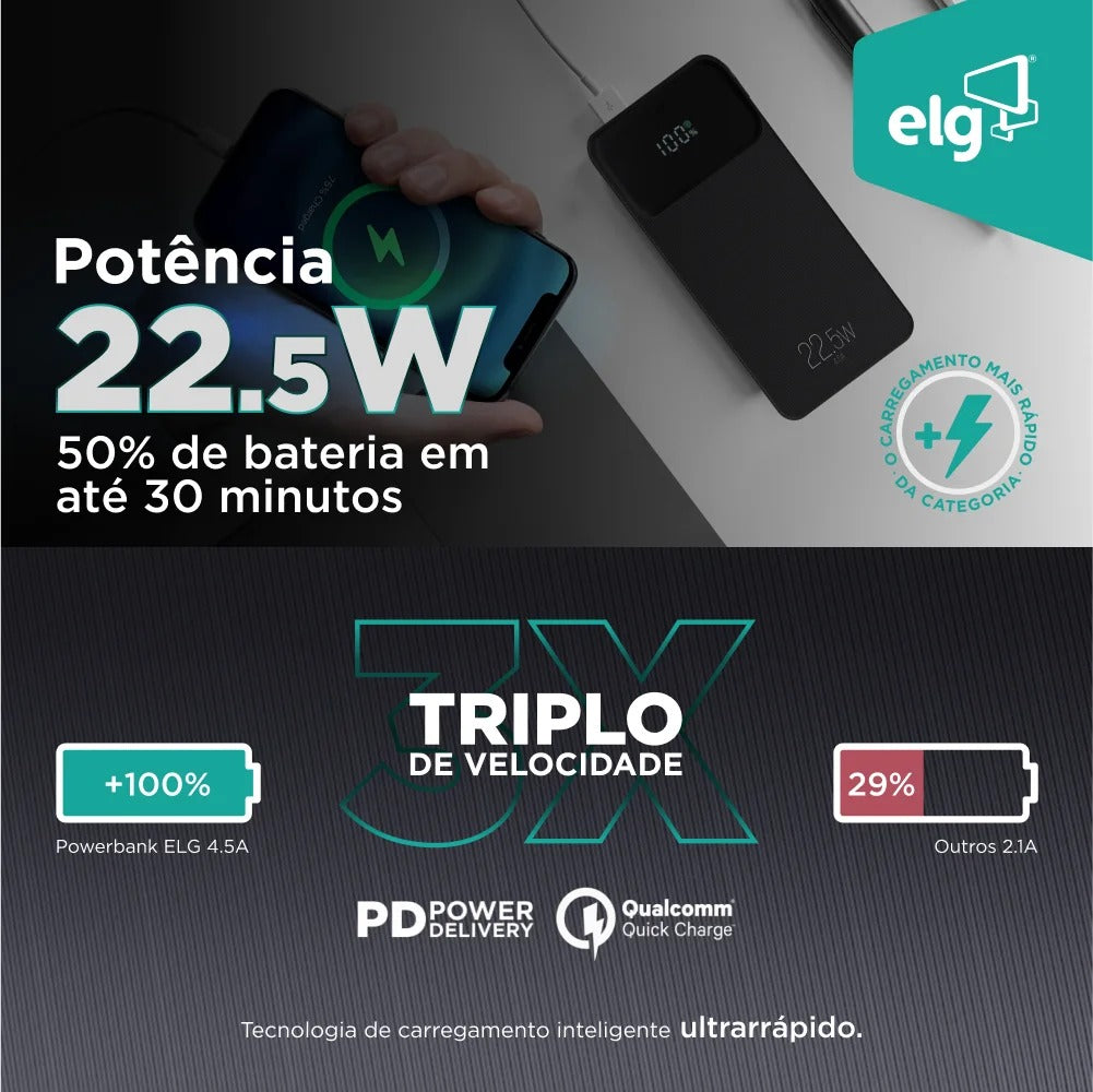 Power Bank Carregador Portátil ELG PB200BK 20000MAH 22,5W