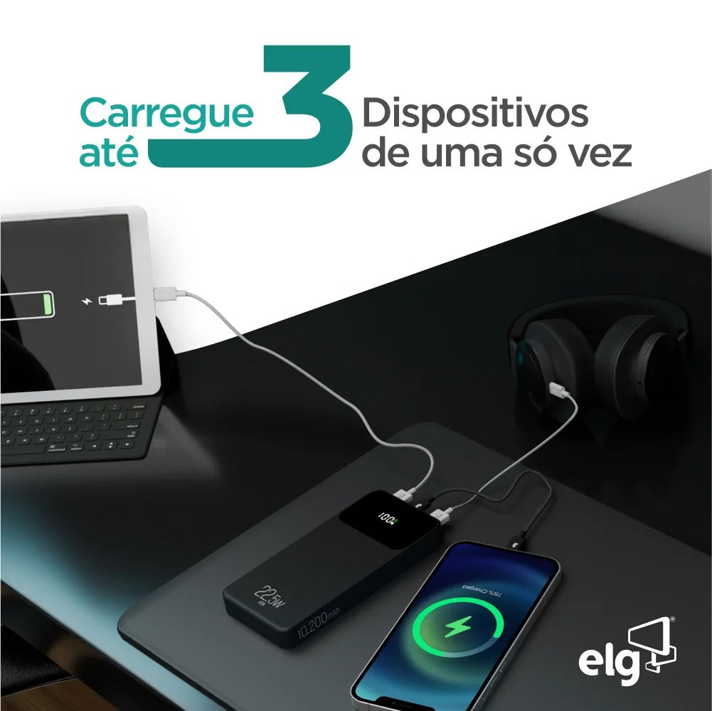 Carregador Portátil Power Bank ELG PB102BK 10200MAH 22,5W