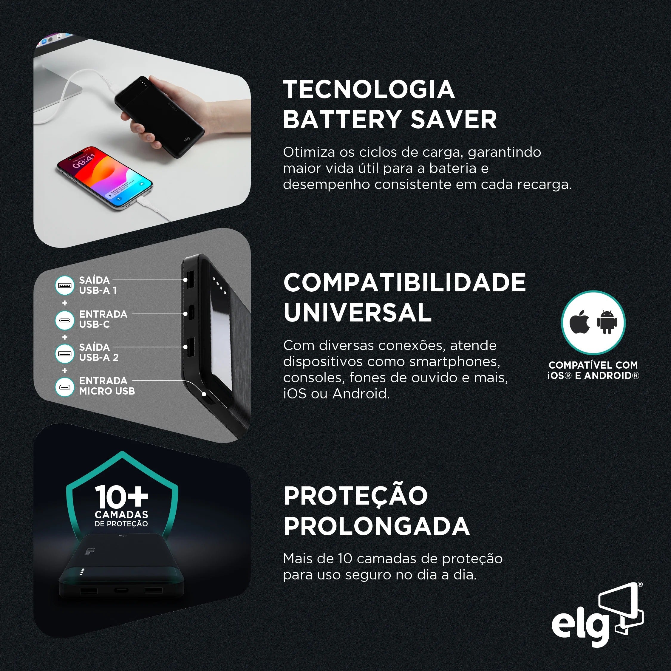 Power Bank Carregador Portátil ELG PB81BK 8100MAH 10,5W