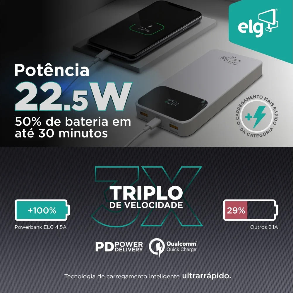 Power Bank Carregador Portátil ELG PB102WH 10200MAH 22,5W