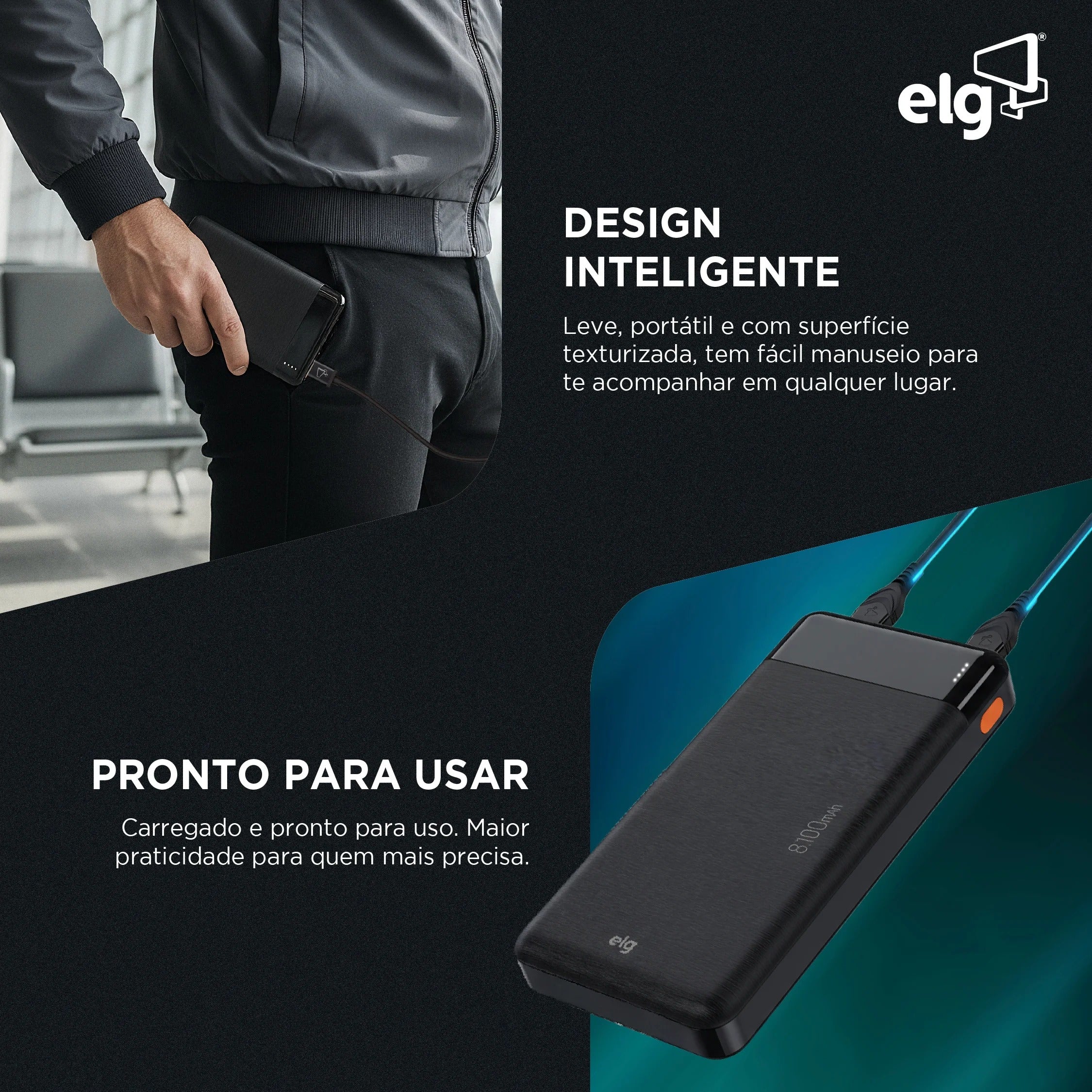 Power Bank Carregador Portátil ELG PB81BK 8100MAH 10,5W