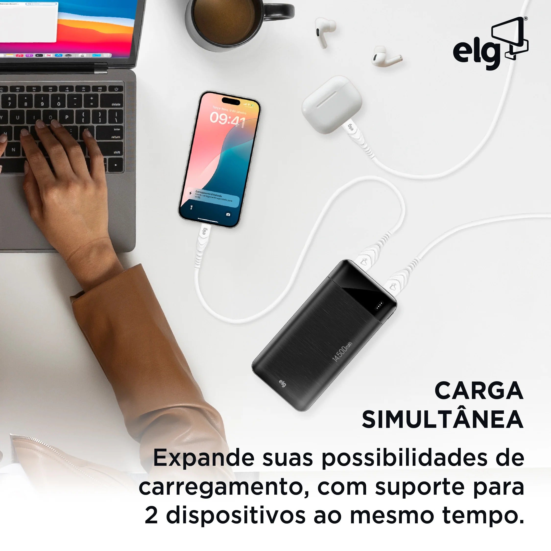 Power Bank Carregador Portátil ELG PB145BK 14500MAH 10,5W