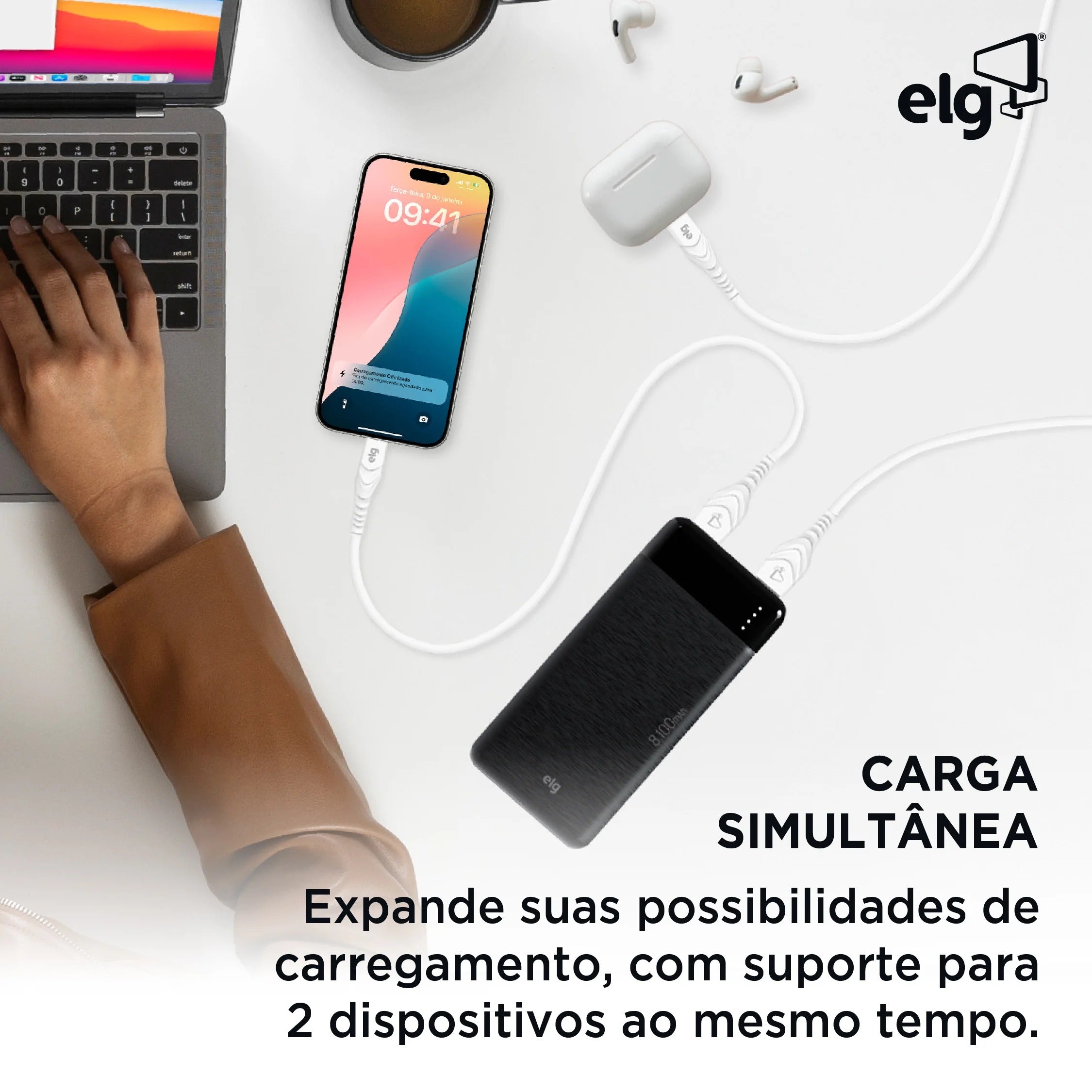 Power Bank Carregador Portátil ELG PB81BK 8100MAH 10,5W