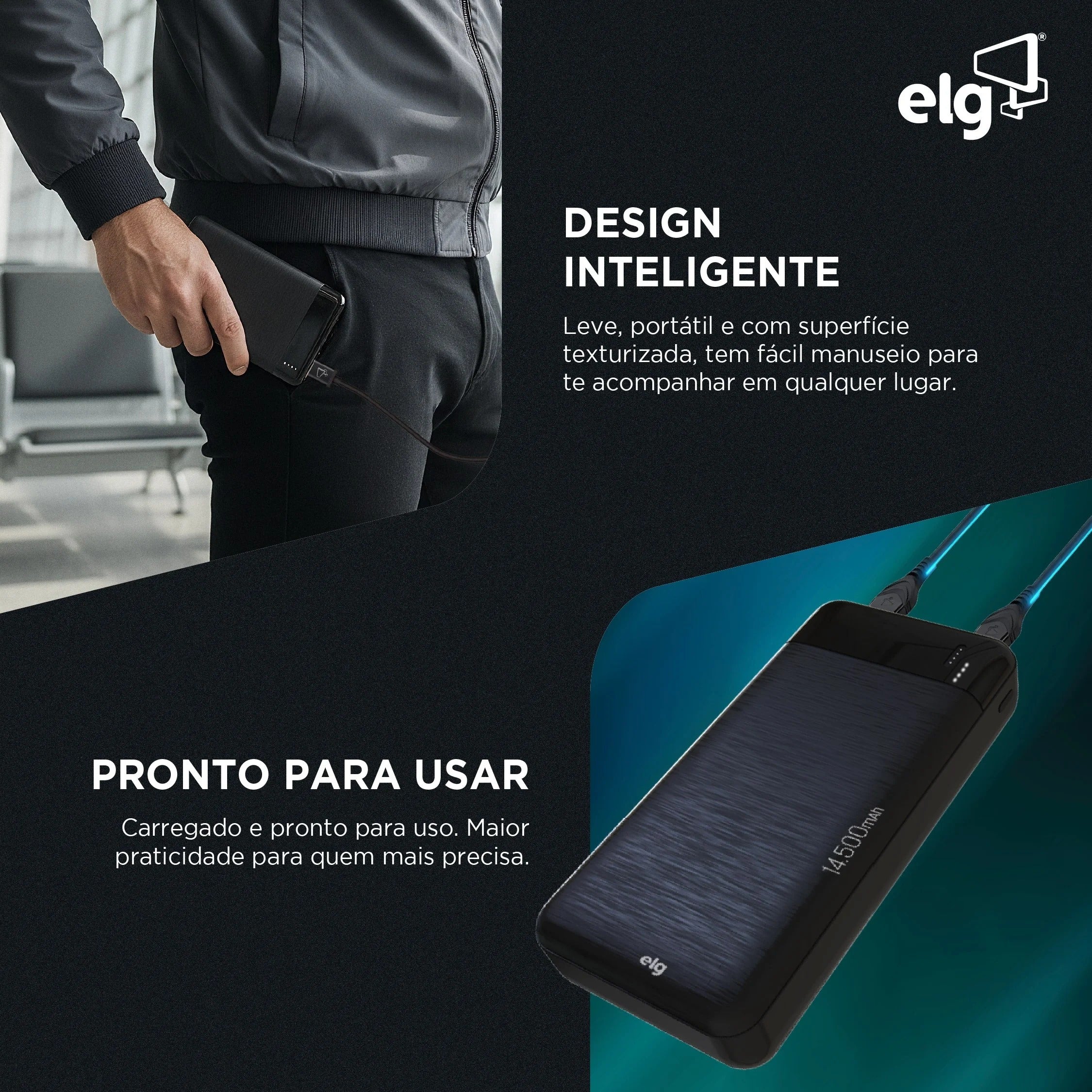 Power Bank Carregador Portátil ELG PB145BK 14500MAH 10,5W