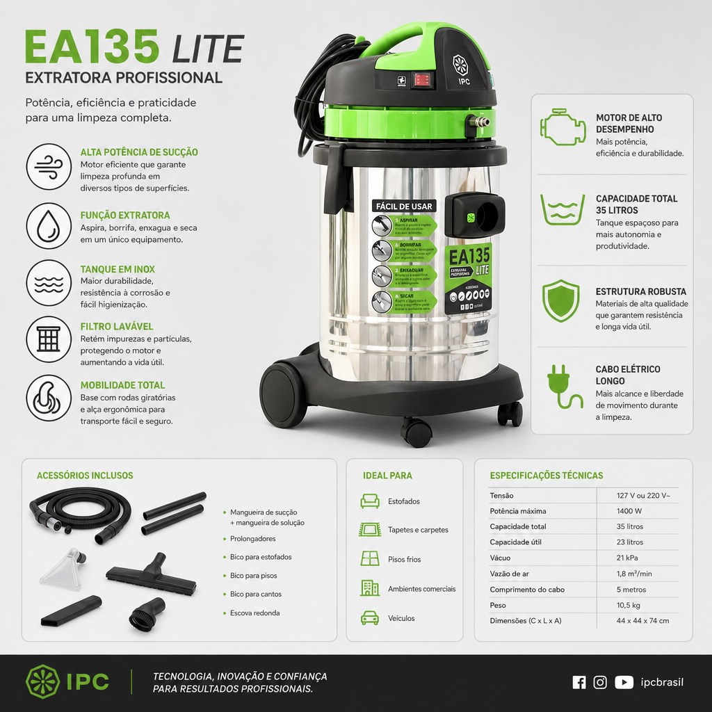 Extratora Aspirador Lavadora Profissional IPC EA135 35L