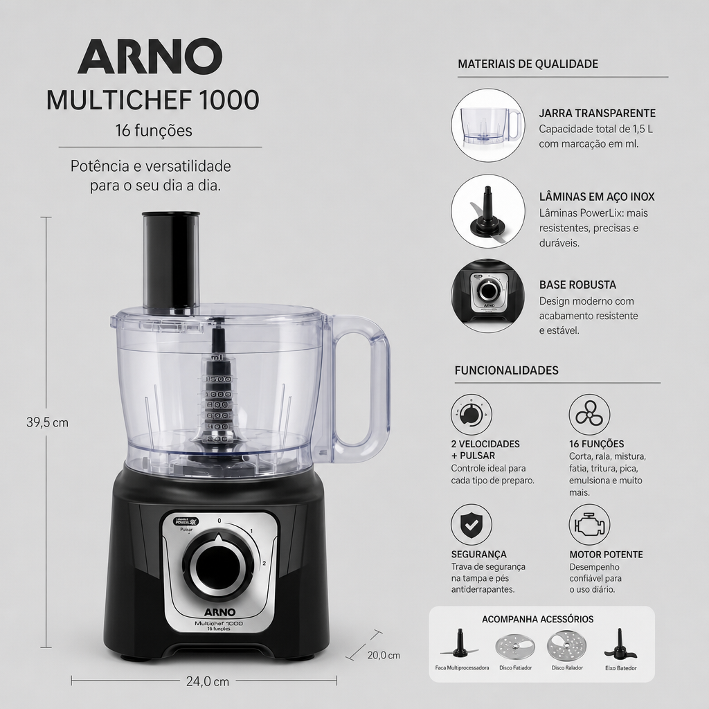 Multiprocessador Arno Multichef MP63 16 Funções 1000W