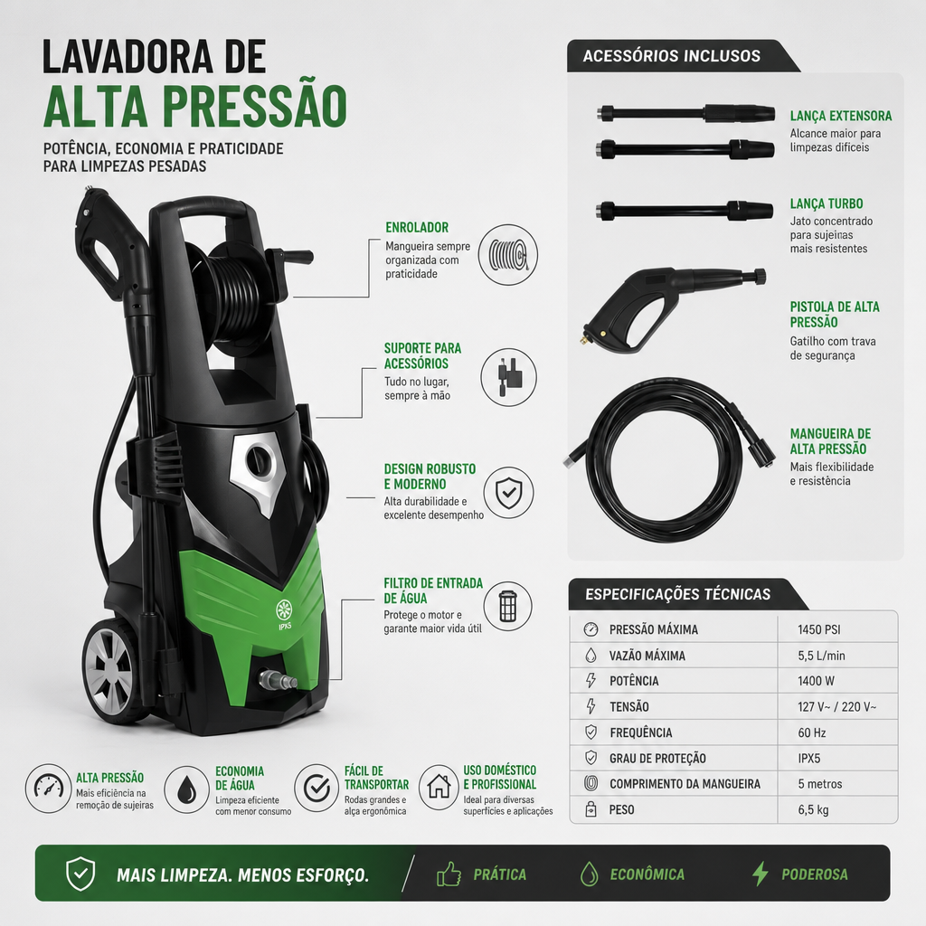 Lavadora de Alta Pressão IPC PW-C22M Água Fria 100 Br 1800W