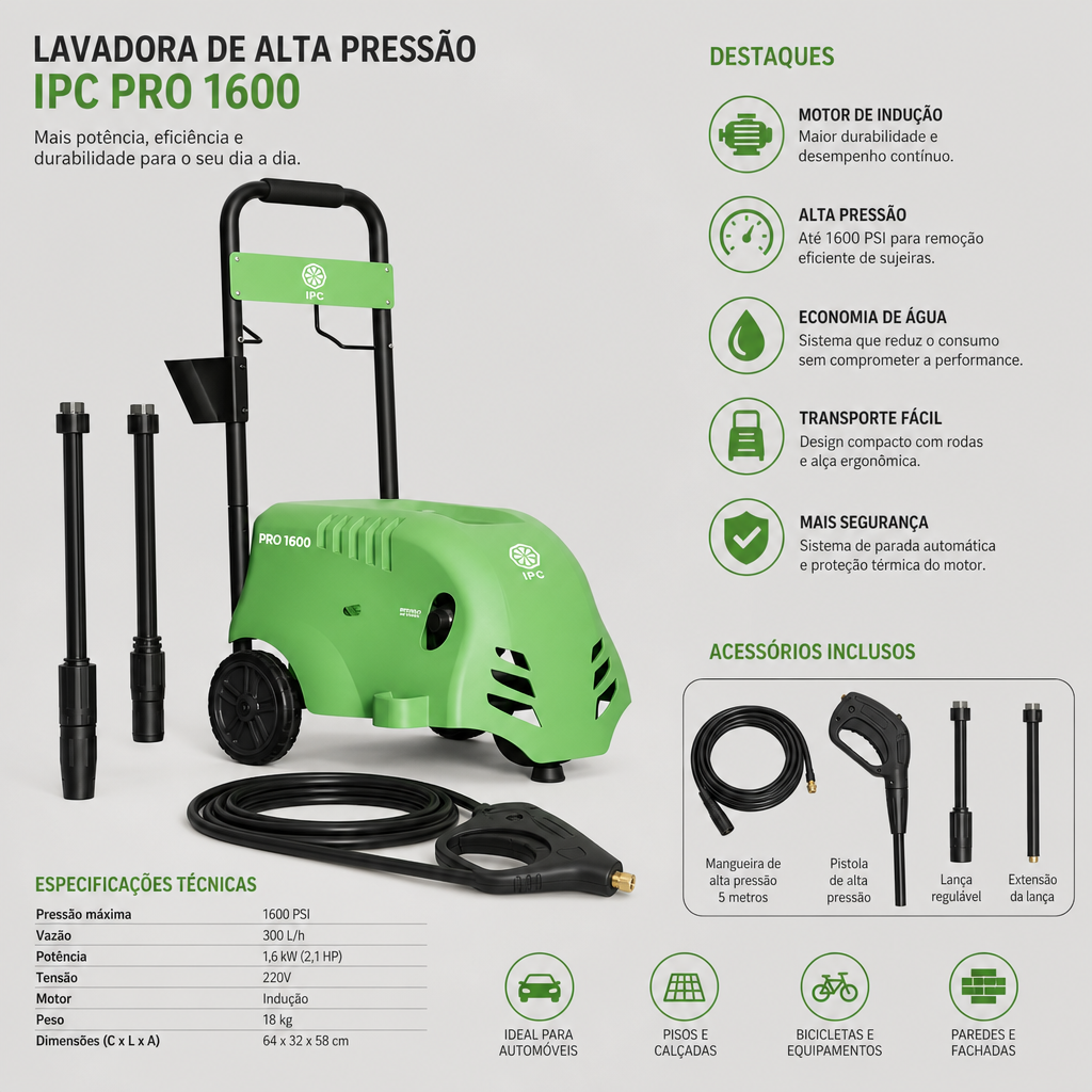 Lavadora de Alta Pressão IPC Pro 1600 Monofásica 2000W