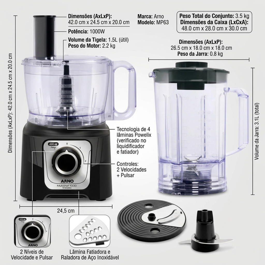Multiprocessador Arno Multichef MP63 16 Funções 1000W