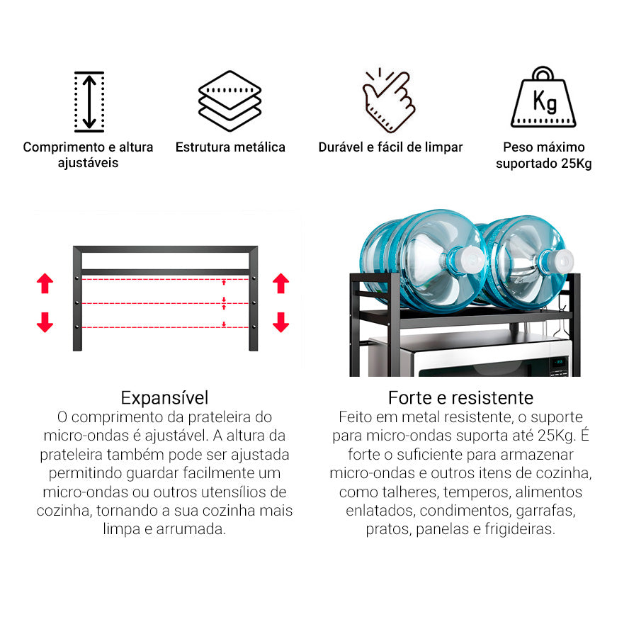 Rack Metálico Multiuso Decoteam Ajustável Para Microondas