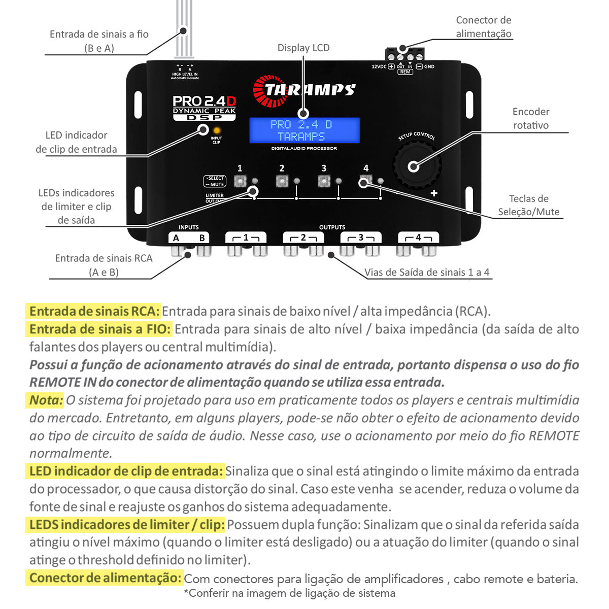 Processador de Áudio Taramps PRO 2.4D 4 Canais de Saida