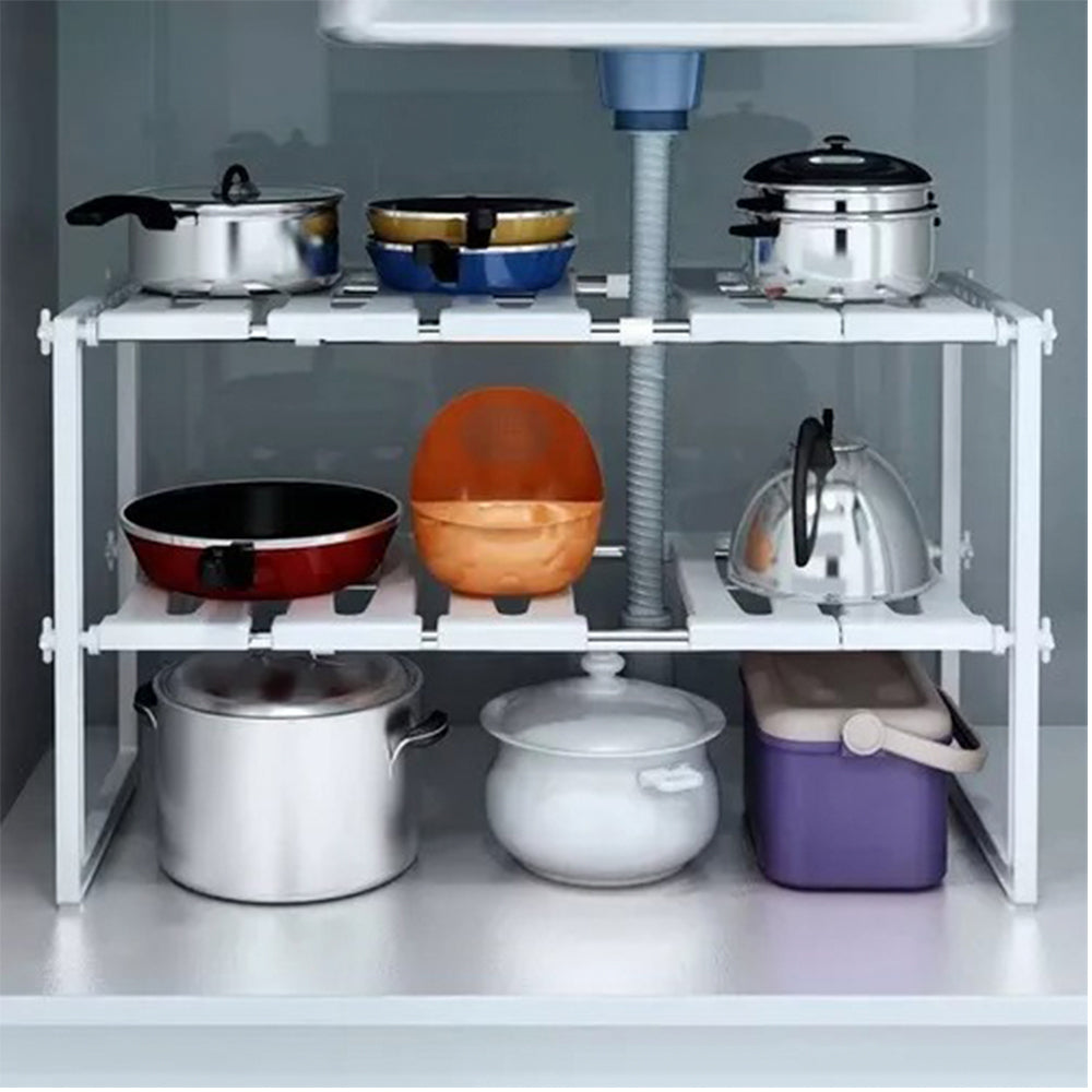 Organizador Rack De Cozinha Multiuso Ajustavel Decoteam Branco