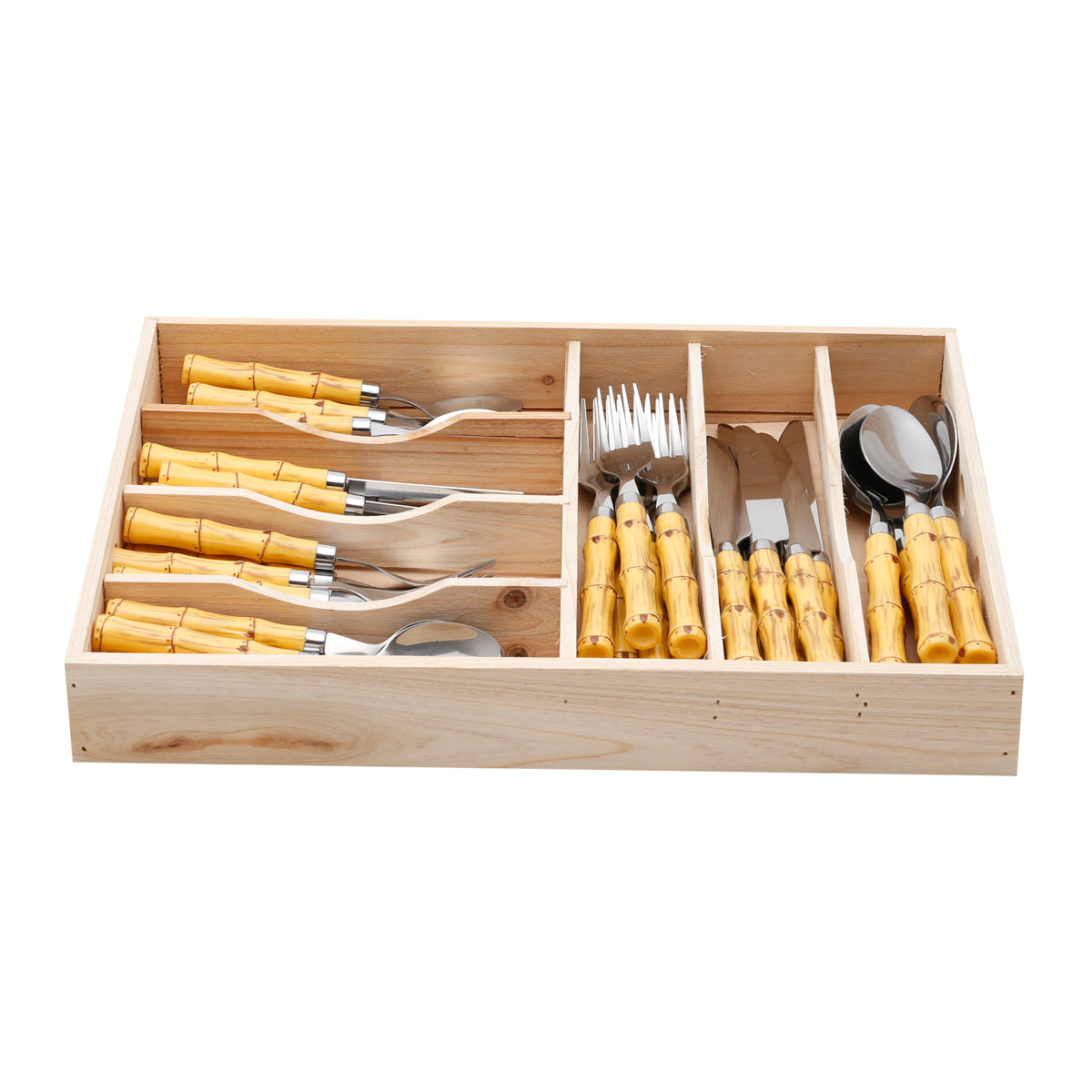 Faqueiro De Aco Inox Bon Gourmet 42 Pcs Com Cabo De Plastico Bamboo