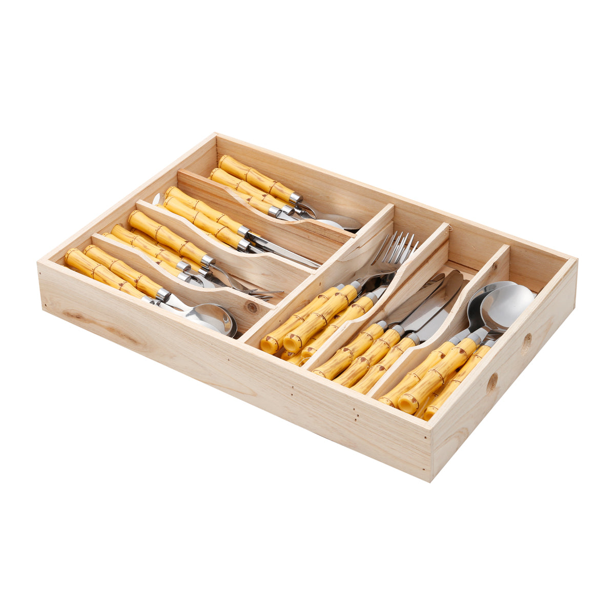 Faqueiro De Aco Inox Bon Gourmet 42 Pcs Com Cabo De Plastico Bamboo