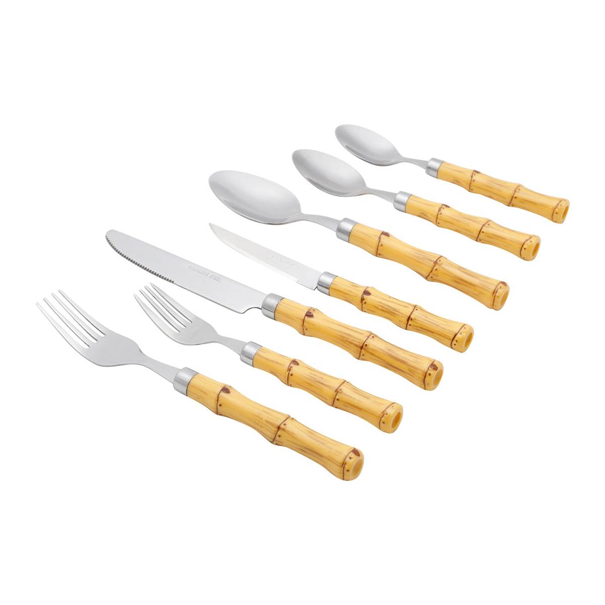 Faqueiro De Aco Inox Bon Gourmet 42 Pcs Com Cabo De Plastico Bamboo