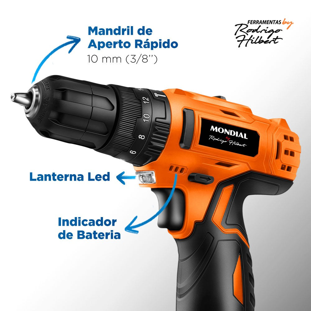 Parafusadeira e Furadeira Mondial PI Rh 01M Com Maleta Bivolt